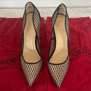Christian Louboutin Pigaresille Lace-Pattern Mesh Suede Pump - Size 38